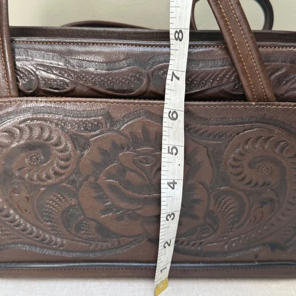 Vintage Mexican Tooled Leather Purse Mayan Calendar and Flowers - Picture 5 of 12